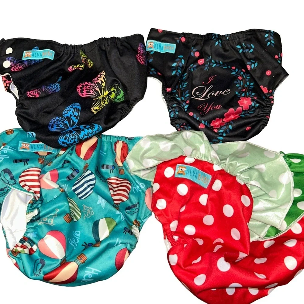 Alva Baby Snap Pocket Adjustable Diaper Covers Lot of 4 butterfly strawberry